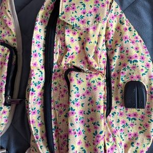 Floral Yellow Backpack with Pink and Purple Accents